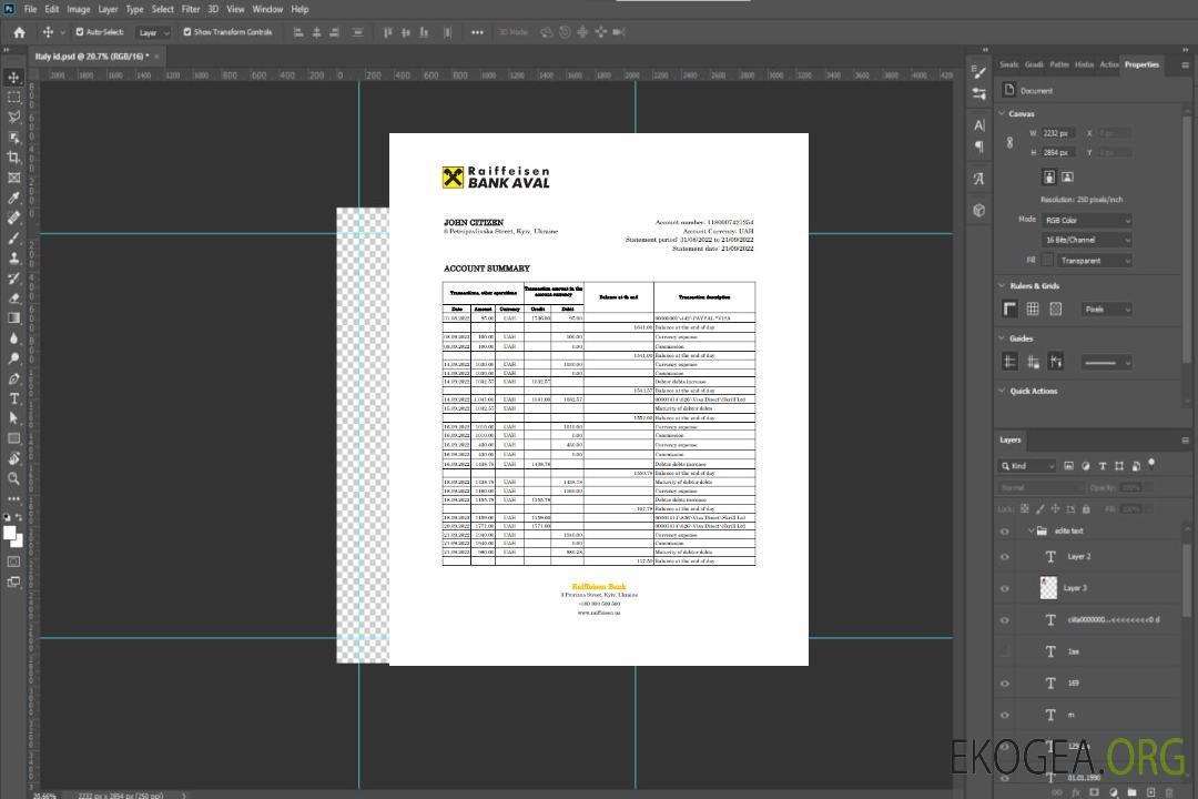 Relevé bancaire Ukraine Raiffeisen, modèle Excel et PDF template